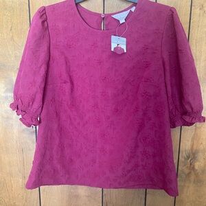 Ted Baker Raspberry Textured Puff-Sleeve Blouse